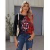 Zeagoo Tops for Women Dressy Crewneck Long Sleeve Shirts Lightweight Basic Tee Business Casual Outfits(Floral Red 309)