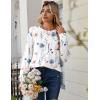 Zeagoo Tops for Women Dressy Crewneck Long Sleeve Shirts Lightweight Basic Tee Business Casual Outfits(Floral White 112)
