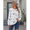 Zeagoo Tops for Women Dressy Crewneck Long Sleeve Shirts Lightweight Basic Tee Business Casual Outfits(Floral White 112)