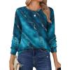 Zeagoo Tops for Women Dressy Crewneck Long Sleeve Shirts Lightweight Basic Tee Business Casual Outfits(Marble Blue Green 287)