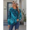 Zeagoo Tops for Women Dressy Crewneck Long Sleeve Shirts Lightweight Basic Tee Business Casual Outfits(Marble Blue Green 287)