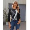 Zeagoo Tops for Women Dressy Crewneck Long Sleeve Shirts Lightweight Basic Tee Business Casual Outfits(Pattern Black White 290)