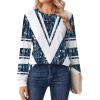 Zeagoo Tops for Women Dressy Crewneck Long Sleeve Shirts Lightweight Basic Tee Business Casual Outfits(Pattern Blue 563)