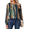 Zeagoo Tops for Women Dressy Crewneck Long Sleeve Shirts Lightweight Basic Tee Business Casual Outfits(Striped Tie-dye 289)
