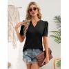 Zeagoo Women Blouses Puff Short Sleeve Tops V Neck Dressy Casual Spring Shirts Boho Floral Cute Clothes 2026(Black)