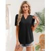 Zeagoo Women Blouses Puff Short Sleeve Tops V Neck Dressy Casual Spring Shirts Boho Floral Cute Clothes 2026(Black)