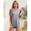 Zeagoo Women Blouses Puff Short Sleeve Tops V Neck Dressy Casual Spring Shirts Boho Floral Cute Clothes 2026(Hf36-grey)