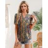 Zeagoo Women Blouses Puff Short Sleeve Tops V Neck Dressy Casual Spring Shirts Boho Floral Cute Clothes 2026(Mz721-multicolored)