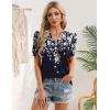 Zeagoo Women Blouses Puff Short Sleeve Tops V Neck Dressy Casual Spring Shirts Boho Floral Cute Clothes 2026(Sf103-navy)