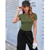 Zeagoo Women Crewneck Slim Fitted Short Sleeve T Shirts Cute Stretchy Bodycon Basic Tee Tops(Short Sleeve Army Green)