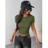 Zeagoo Women Crewneck Slim Fitted Short Sleeve T Shirts Cute Stretchy Bodycon Basic Tee Tops(Short Sleeve Army Green)