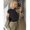 Zeagoo Women Crewneck Slim Fitted Short Sleeve T Shirts Cute Stretchy Bodycon Basic Tee Tops(Short Sleeve Black)