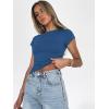 Zeagoo Women Crewneck Slim Fitted Short Sleeve T Shirts Cute Stretchy Bodycon Basic Tee Tops(Short Sleeve Blue)
