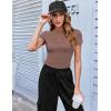 Zeagoo Women Crewneck Slim Fitted Short Sleeve T Shirts Cute Stretchy Bodycon Basic Tee Tops(Short Sleeve Brown)