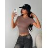 Zeagoo Women Crewneck Slim Fitted Short Sleeve T Shirts Cute Stretchy Bodycon Basic Tee Tops(Short Sleeve Brown)