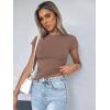 Zeagoo Women Crewneck Slim Fitted Short Sleeve T Shirts Cute Stretchy Bodycon Basic Tee Tops(Short Sleeve Brown)
