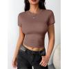 Zeagoo Women Crewneck Slim Fitted Short Sleeve T Shirts Cute Stretchy Bodycon Basic Tee Tops(Short Sleeve Brown)