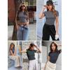 Zeagoo Women Crewneck Slim Fitted Short Sleeve T Shirts Cute Stretchy Bodycon Basic Tee Tops(Short Sleeve Dark Grey)