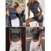 Zeagoo Women Crewneck Slim Fitted Short Sleeve T Shirts Cute Stretchy Bodycon Basic Tee Tops(Short Sleeve Dark Grey)