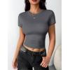 Zeagoo Women Crewneck Slim Fitted Short Sleeve T Shirts Cute Stretchy Bodycon Basic Tee Tops(Short Sleeve Dark Grey)