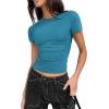 Zeagoo Women Crewneck Slim Fitted Short Sleeve T Shirts Cute Stretchy Bodycon Basic Tee Tops(Short Sleeve Lake Blue)