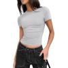 Zeagoo Women Crewneck Slim Fitted Short Sleeve T Shirts Cute Stretchy Bodycon Basic Tee Tops(Short Sleeve Light Grey)