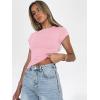 Zeagoo Women Crewneck Slim Fitted Short Sleeve T Shirts Cute Stretchy Bodycon Basic Tee Tops(Short Sleeve Pink)
