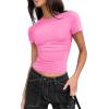 Zeagoo Women Crewneck Slim Fitted Short Sleeve T Shirts Cute Stretchy Bodycon Basic Tee Tops(Short Sleeve Rose Red)