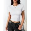Zeagoo Women Crewneck Slim Fitted Short Sleeve T Shirts Cute Stretchy Bodycon Basic Tee Tops(Short Sleeve White)
