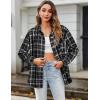 Zeagoo Women Flannel Shacket Jacket Plaid Button Down Long Sleeve Shirt Fall Outfits 2026(Black)