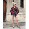 Zeagoo Women Flannel Shacket Jacket Plaid Button Down Long Sleeve Shirt Fall Outfits 2026(Black Red)