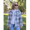 Zeagoo Women Flannel Shacket Jacket Plaid Button Down Long Sleeve Shirt Fall Outfits 2026(Black White 2)