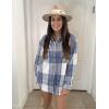 Zeagoo Women Flannel Shacket Jacket Plaid Button Down Long Sleeve Shirt Fall Outfits 2026(Blue)