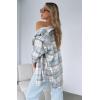 Zeagoo Women Flannel Shacket Jacket Plaid Button Down Long Sleeve Shirt Fall Outfits 2026(Blue White)