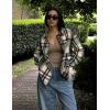Zeagoo Women Flannel Shacket Jacket Plaid Button Down Long Sleeve Shirt Fall Outfits 2026(Green)