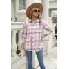 Zeagoo Women Flannel Shacket Jacket Plaid Button Down Long Sleeve Shirt Fall Outfits 2026(Pink)