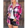 Zeagoo Women Flannel Shacket Jacket Plaid Button Down Long Sleeve Shirt Fall Outfits 2026(Rose Red)