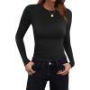 Zeagoo Women Long Sleeve T Shirts Crewneck Slim Fit Tops Going Out Fall Fashion Basic Tee(Long Sleeve-black)