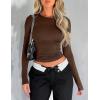 Zeagoo Women Long Sleeve T Shirts Crewneck Slim Fit Tops Going Out Fall Fashion Basic Tee(Long Sleeve-brown)
