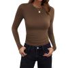 Zeagoo Women Long Sleeve T Shirts Crewneck Slim Fit Tops Going Out Fall Fashion Basic Tee(Long Sleeve-brown)