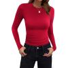 Zeagoo Women Long Sleeve T Shirts Crewneck Slim Fit Tops Going Out Fall Fashion Basic Tee(Long Sleeve-red)
