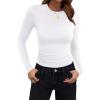 Zeagoo Women Long Sleeve T Shirts Crewneck Slim Fit Tops Going Out Fall Fashion Basic Tee(Long Sleeve-white)
