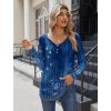 Zeagoo Women Tops Loose Fit Long Sleeve V Neck T Shirts Business Casual Blouses Dressy Fall Fashion Work Clothes(Blue Flower-mz845)