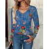 Zeagoo Women Tops Loose Fit Long Sleeve V Neck T Shirts Business Casual Blouses Dressy Fall Fashion Work Clothes(Blue Print-mz876)