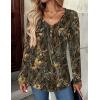 Zeagoo Women Tops Loose Fit Long Sleeve V Neck T Shirts Business Casual Blouses Dressy Fall Fashion Work Clothes(Brown Print-cx295)