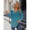 Zeagoo Women Tops Loose Fit Long Sleeve V Neck T Shirts Business Casual Blouses Dressy Fall Fashion Work Clothes(Green Leave-xh363)