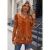 Zeagoo Women Tops Loose Fit Long Sleeve V Neck T Shirts Business Casual Blouses Dressy Fall Fashion Work Clothes(Orange Flower-mz867)