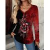 Zeagoo Women Tops Loose Fit Long Sleeve V Neck T Shirts Business Casual Blouses Dressy Fall Fashion Work Clothes(Red Flower-bf309)