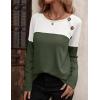 Zeagoo Women Waffle Knit Shirts Long Sleeve Colorblock Tee Button Detail Tunics(Army)