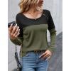 Zeagoo Women Waffle Knit Shirts Long Sleeve Colorblock Tee Button Detail Tunics(Army Geeen)
